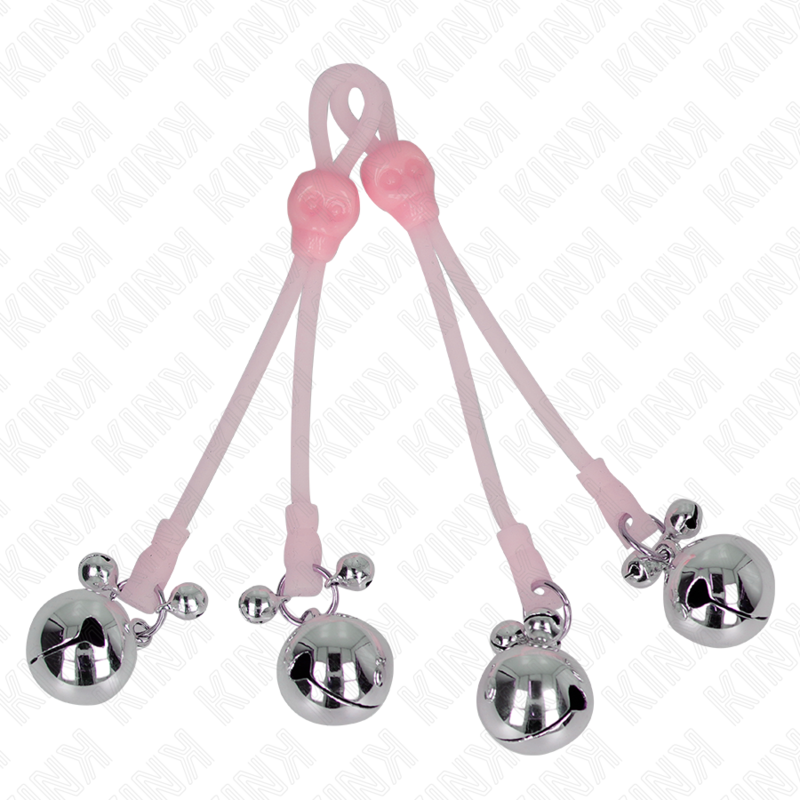 KINK - LIGHT UP SKULL NIPPLE CLAMPS WITH ADJUSTABLE SOUND BELL PINK/SILVER