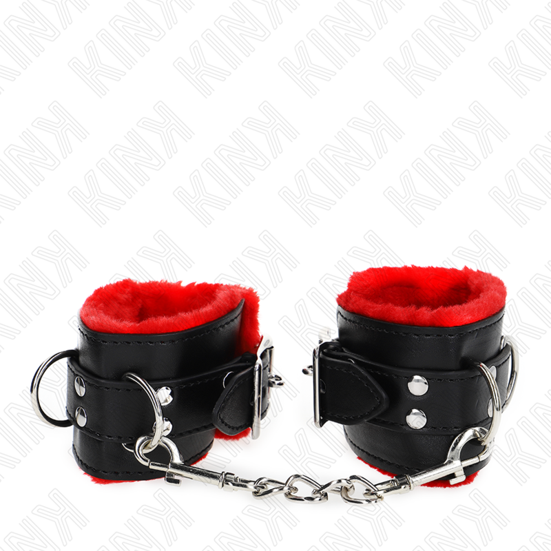 KINK - PULSEIRAS FORRADAS COM FUROS QUADRADOS VERMELHOS E TIRA PRETA AJUSTÁVEL 17-29 CM X 6 CM