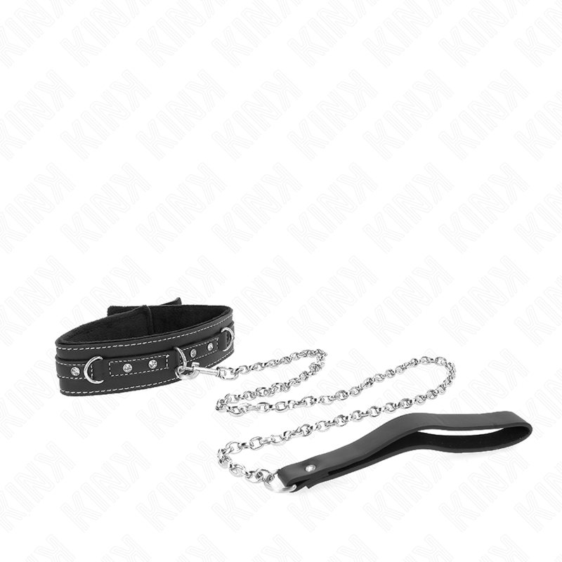 KINK - 105 CM PVC LEATHER LEASH COLLAR WITH RHINESTONE RIVET 41.5 X 4 CM