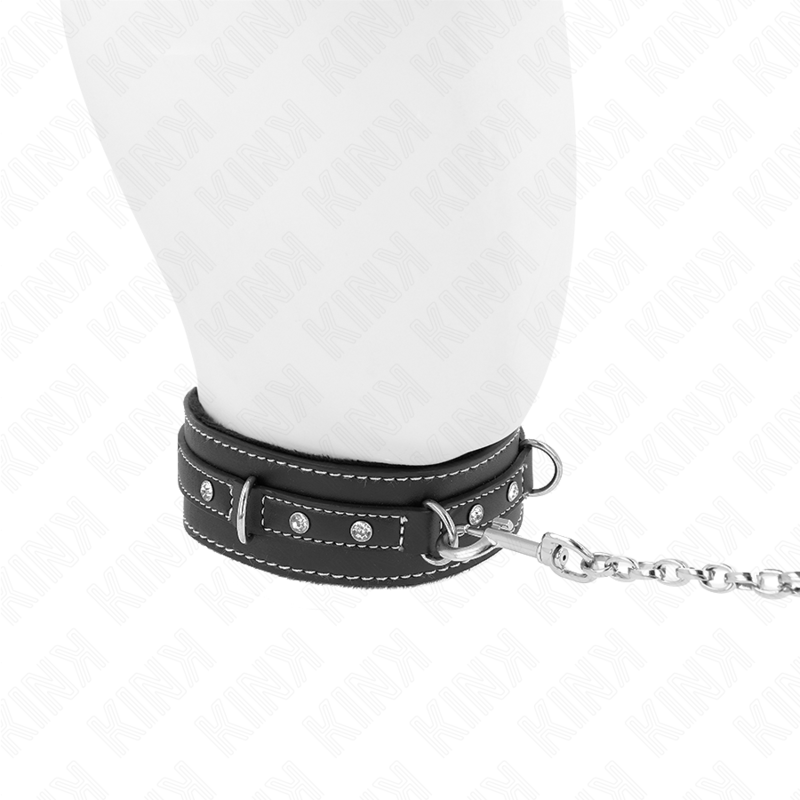 KINK - 105 CM PVC LEATHER LEASH COLLAR WITH RHINESTONE RIVET 41.5 X 4 CM