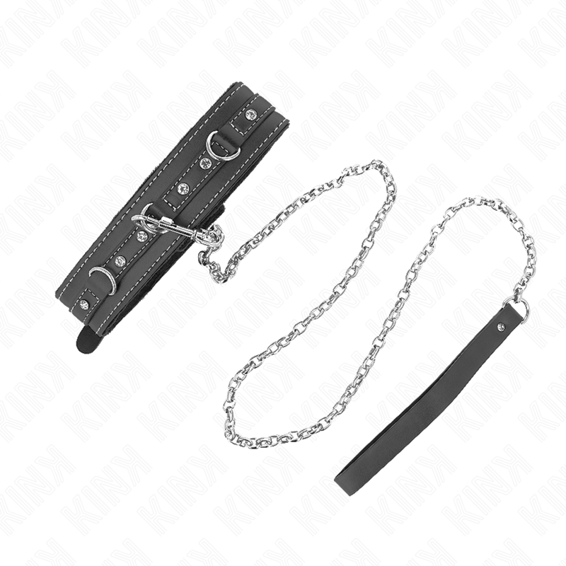 KINK - 105 CM PVC LEATHER LEASH COLLAR WITH RHINESTONE RIVET 41.5 X 4 CM