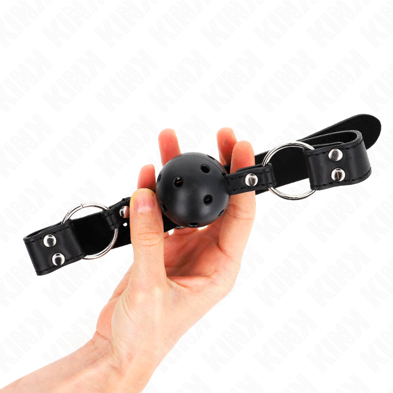 KINK - 4 CM BREATHABLE BALL GAG WITH DOUBLE RIVET MODEL 1 BLACK 62 x 2.5 CM ADJUSTABLE 42-58 CM