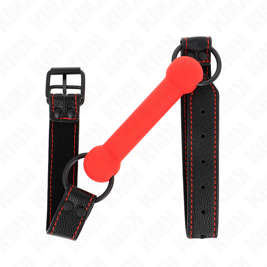 KINK - BONE SHAPED GAG WITH ADJUSTABLE RED LEATHERETTE STRAP 41-57 CM