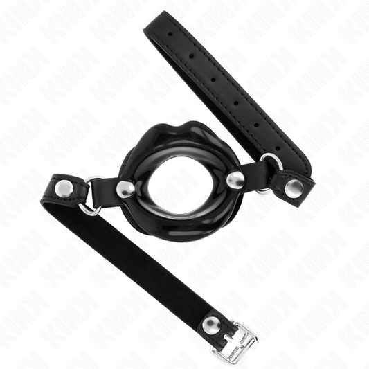 KINK - 8 CM LIP GAG WITH BLACK LEATHERETTE STRAP 63 x 2 CM ADJUSTABLE 39-58 CM