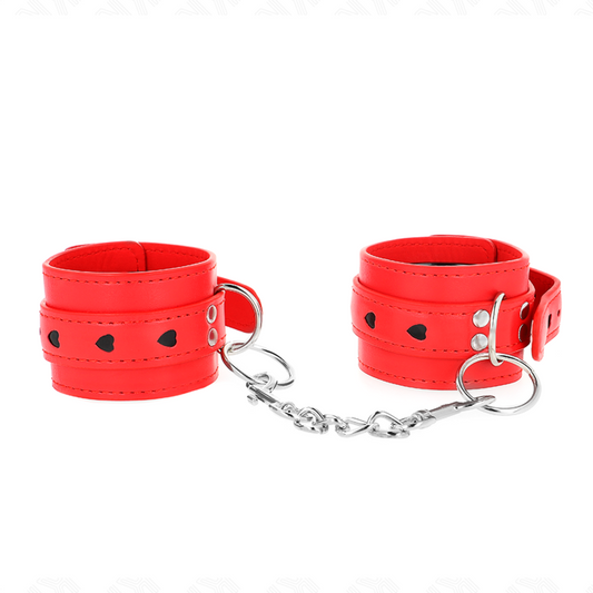 KINK - RED WRISTBANDS WITH BLACK HEART INLAY ADJUSTABLE 21-28 CM X 5.5 CM