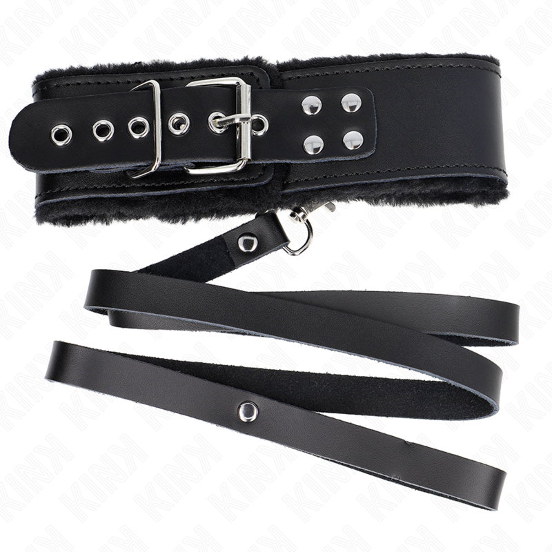 KINK - COLLAR CON CORREA 116 CM DE PIEL NEGRO AJUSTABLE 40-48 CM X 6 CM