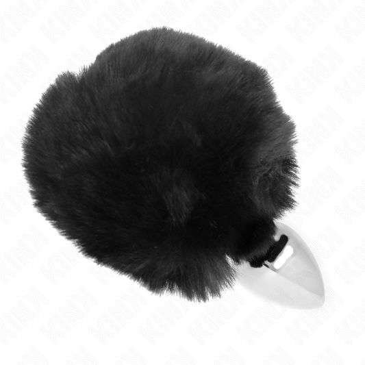 KINK - 7 x 3 CM STAINLESS STEEL PLUG WITH RABBIT TAIL FAUX FUR 8 CM BLACK