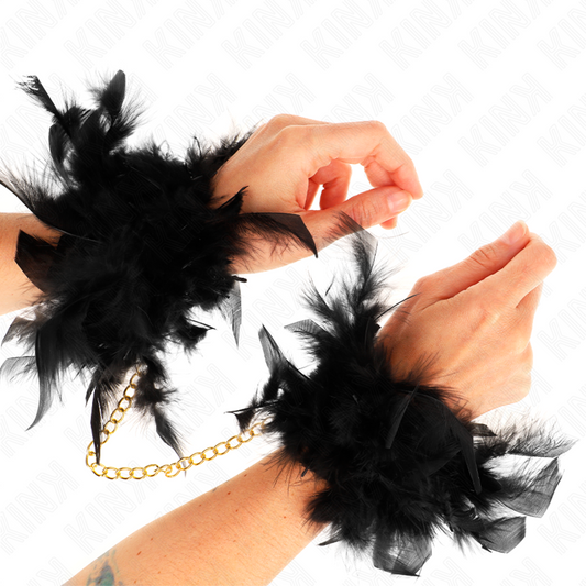 KINK - BLACK FEATHER HANDCUFFS WITH GOLDEN CHAIN ​​MODEL 1