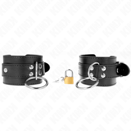 KINK - WRISTBANDS WITH LOCKING PADLOCK ON RINGS BLACK ADJUSTABLE 20-28 CM X 5.5 CM