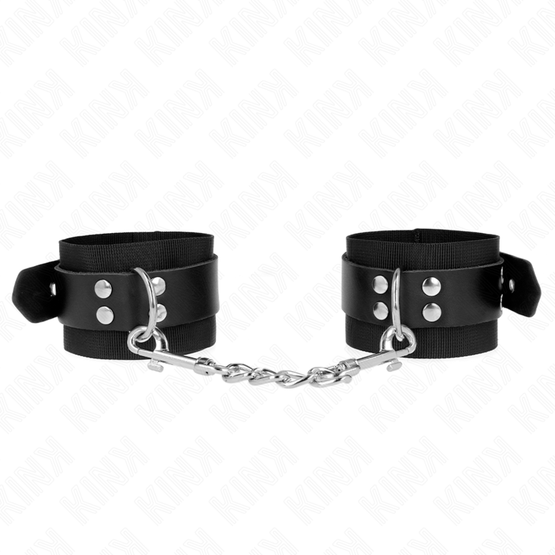 KINK - PULSEIRAS DE NYLON PRETO COM TIRA DE COURO PRETO AJUSTÁVEL 19-29 CM X 5,1 CM