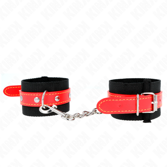 KINK - BLACK NYLON WRISTBANDS WITH ADJUSTABLE RED LEATHERETTE STRAP 19-24 CM X 5.5 CM