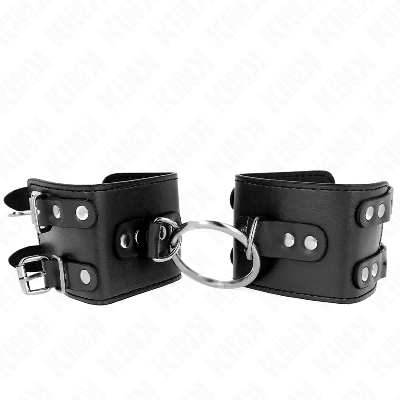 KINK - PULSEIRAS FIXAS COM ANEL E TACHAS PRETAS AJUSTÁVEIS 17-22 CM X 6,5 CM