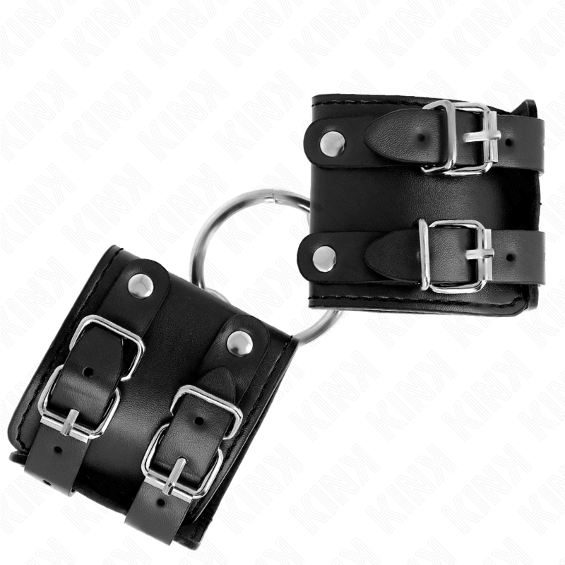 KINK - PULSEIRAS FIXAS COM ANEL E TACHAS PRETAS AJUSTÁVEIS 17-22 CM X 6,5 CM