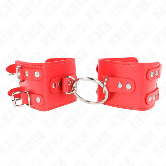 KINK - PULSEIRAS FIXAS COM ANEL E TACHAS VERMELHAS AJUSTÁVEIS 17-22 CM X 6,5 CM