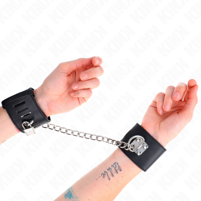 KINK - PULSEIRAS FIXAS COM CORRENTE DE 30 CM E FECHO DE CADEADO PRETO AJUSTÁVEL 16-23 CM X 5,5 CM