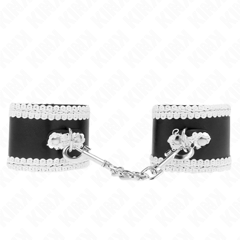 KINK - PULSEIRAS PRETAS COM RENDA DECORATIVA BRANCA AJUSTÁVEL 20-23 CM X 5,5 CM