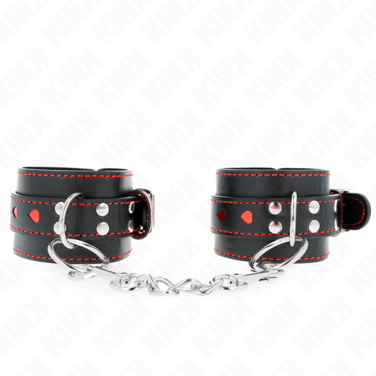 KINK - BLACK WRISTBANDS WITH RED HEART INLAY ADJUSTABLE 21-28 CM X 5.5 CM