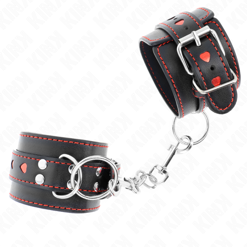 KINK - PULSEIRAS PRETAS COM INCRUSTAÇÃO DE CORAÇÃO VERMELHO AJUSTÁVEL 21-28 CM X 5,5 CM