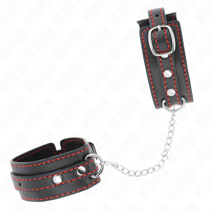 KINK - PULSEIRAS PEQUENAS PRETAS COM DETALHES VERMELHOS AJUSTÁVEIS 14-24 CM X 3,5 CM