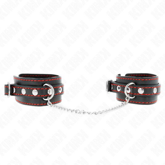 KINK - PULSEIRAS PEQUENAS PRETAS COM DETALHES VERMELHOS AJUSTÁVEIS 14-24 CM X 3,5 CM