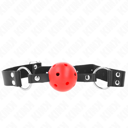 KINK - MORDAÇA DE BOLA RESPIRÁVEL DE 4 CM COM REBITE DUPLO VERMELHO 62 x 2,5 CM AJUSTÁVEL 42-58 CM