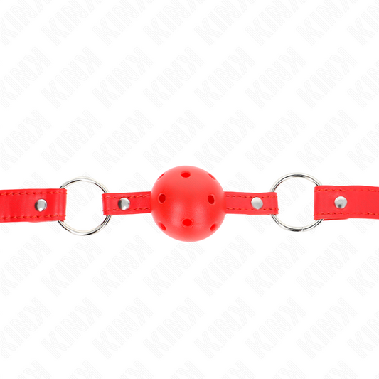 KINK - MORDAÇA DE BOLA RESPIRÁVEL DE 4 CM COM REBITE DUPLO MODELO 1 VERMELHO 62 x 2,5 CM AJUSTÁVEL 42-58 CM