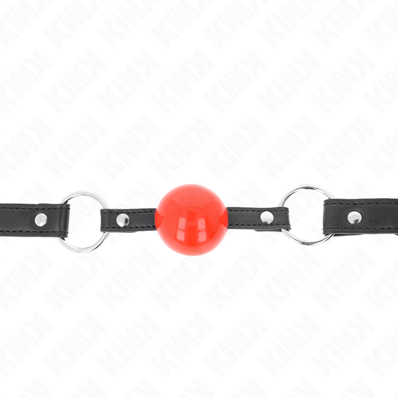 KINK - MORDAÇA DE BOLA DE 4 CM COM CADEADO DE BOLA VERMELHO CORREIA PRETA 60 x 2 CM