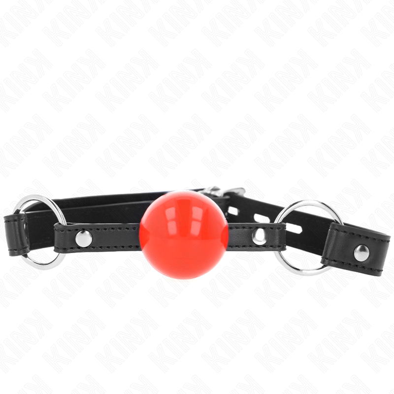 KINK - MORDAÇA DE BOLA DE 4 CM COM CADEADO DE BOLA VERMELHO CORREIA PRETA 60 x 2 CM