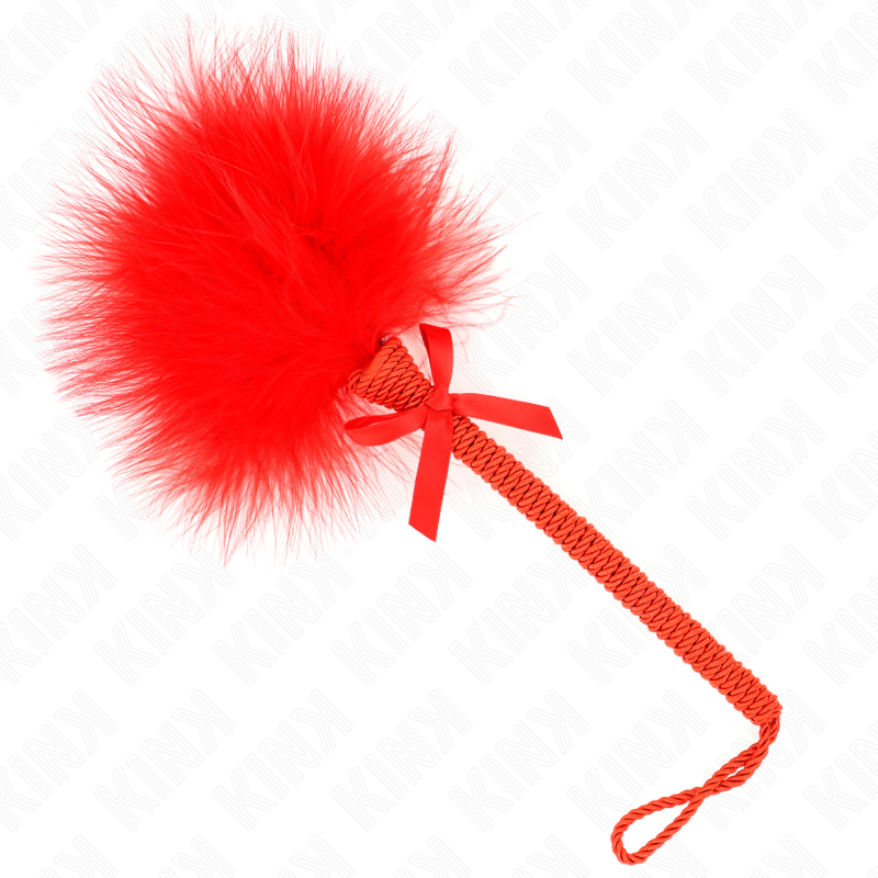 KINK - MASAJEADOR DE CUERDA DE NAILON CON PLUMAS PARA COSQUILLAS Y LAZO ROJO 25 CM