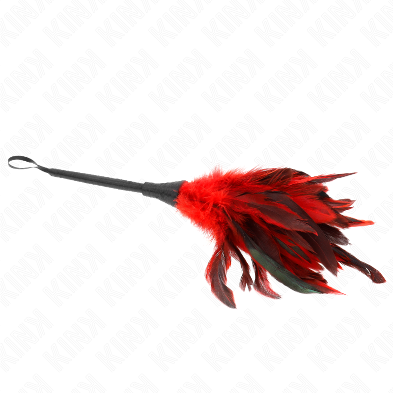 KINK - PLUMAS DE POLLO PARA COSQUILLAS CON FORMA CUERNO DE CRIADA ROJO 36 CM