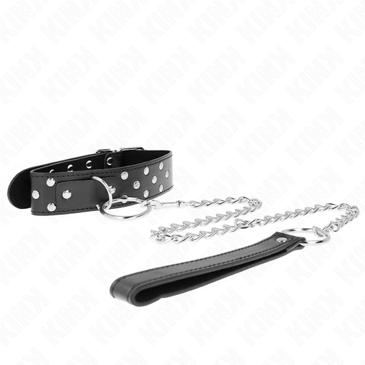 KINK - 65 CM BLACK RING RIVET LEASH COLLAR ADJUSTABLE 36-50 CM X 3.8 CM