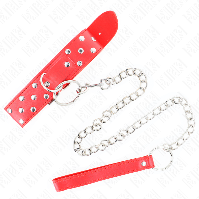 KINK - 65 CM RED RING RIVET LEASH COLLAR ADJUSTABLE 36-50 CM X 3.8 CM