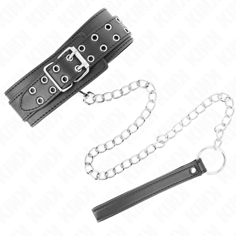 KINK - 65 CM SILVER BUCKLES ADJUSTABLE STRAP COLLAR 33-46 CM X 5.5 CM