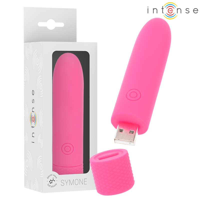 INTENSO - SYMONE USB RECARREGÁVEL VIBRATÓRIA BULLET 8 VIBRAÇÕES ROSA 10 X 2,2 CM