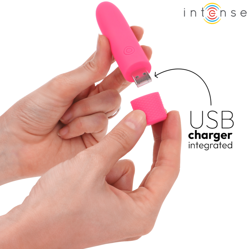 INTENSO - SYMONE USB RECARREGÁVEL VIBRATÓRIA BULLET 8 VIBRAÇÕES ROSA 10 X 2,2 CM