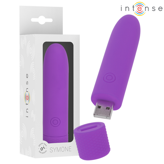 INTENSO - SYMONE USB RECARREGÁVEL VIBRATÓRIO BULLET 8 VIBRAÇÕES ROXO 10 X 2,2 CM