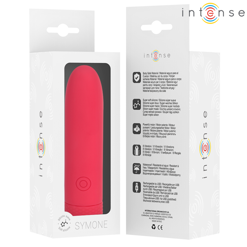 INTENSE - SYMONE USB RECHARGEABLE VIBRATING BULLET 8 VIBRATIONS RED 10 X 2.2 CM