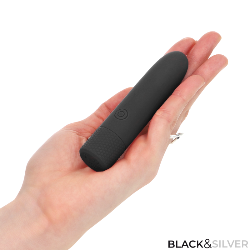 BLACK &amp; SILVER - GERI USB RECHARGEABLE VIBRATING BULLET 8 VIBRATIONS BLACK 10 X 2.2 CM