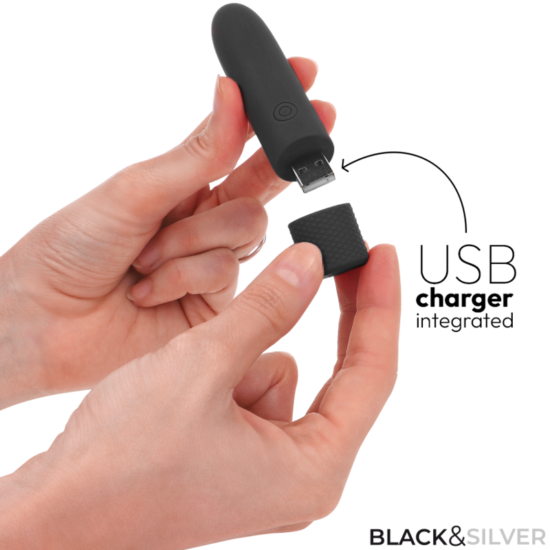 BLACK &amp; SILVER - GERI USB RECHARGEABLE VIBRATING BULLET 8 VIBRATIONS BLACK 10 X 2.2 CM