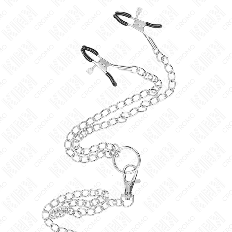 KINK - TRIPLE CHROME METAL COCK RING 3 CM TO 4.5 CM WITH 26 CM METAL CHAIN ​​AND NIPPLE CLAMPS