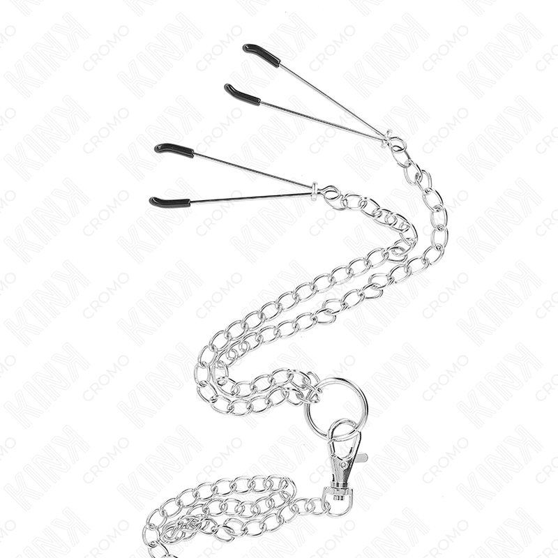 KINK - TRIPLE CHROME METAL PENIS RING 3.8 CM TO 5 CM METAL CHAIN ​​26 CM AND NIPPLE CLAMPS MODEL 2