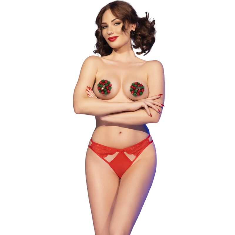 CHILIROSE - CR 4839 CONJUNTO DE NATAL NIPPLE SHIELDS + CALCINHA VERMELHA L/XL