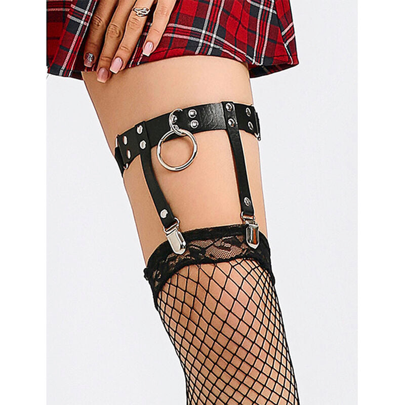 SUBBLIME - 953744 BLACK ADJUSTABLE LEATHER PUNK GARTER ONE SIZE