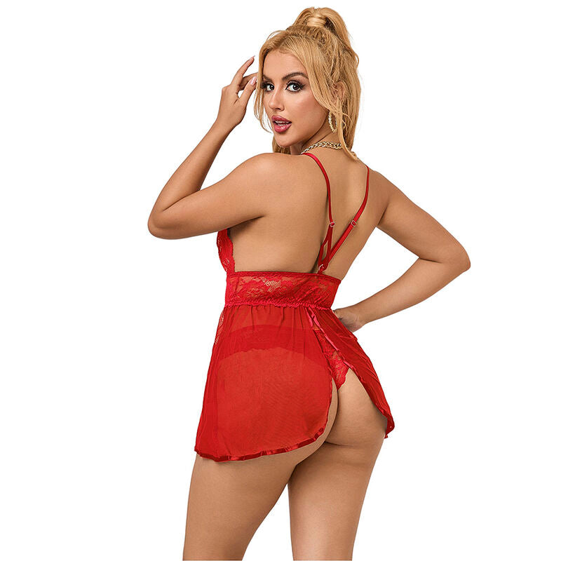 SUBBLIME - 953843 BABYDOLL ABERTURA NAS COSTAS + CALCINHA VERMELHA L/XL