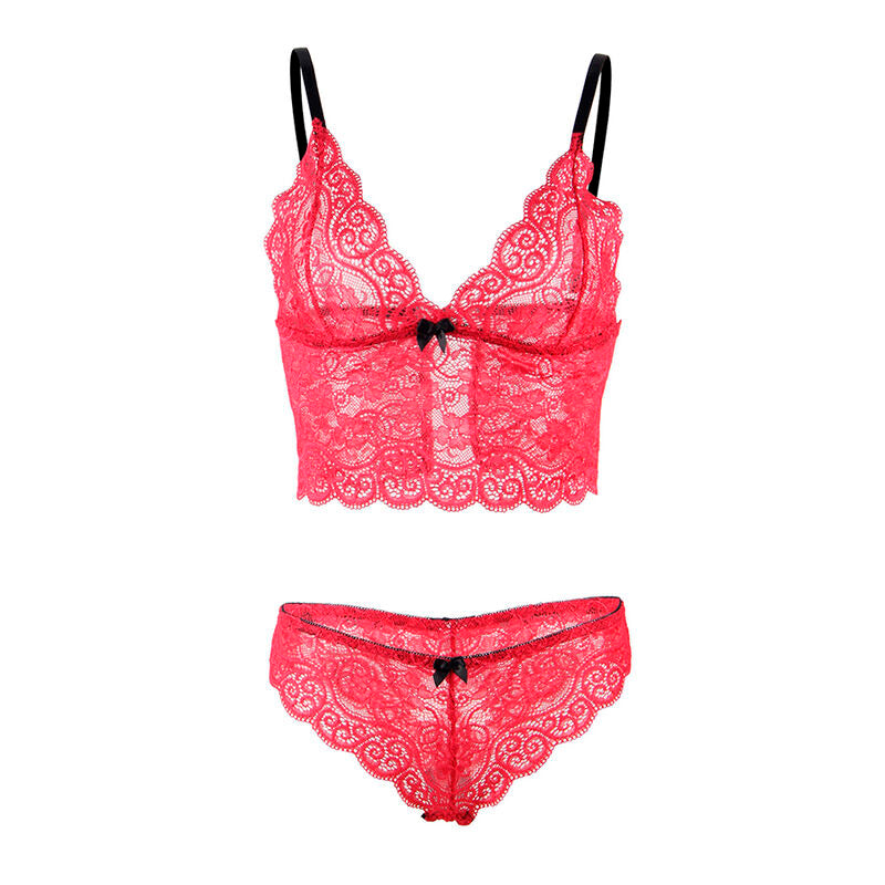 SUBBLIME - 953898 3 PIECE SET LACE AND SATIN RED S/M