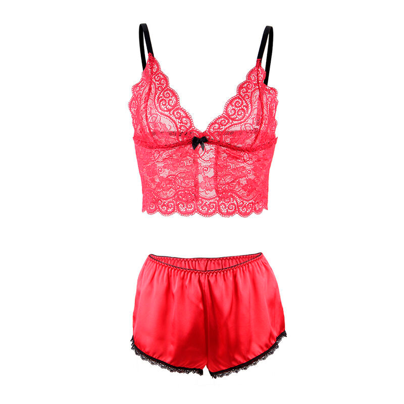 SUBBLIME - 953898 3 PIECE SET LACE AND SATIN RED S/M