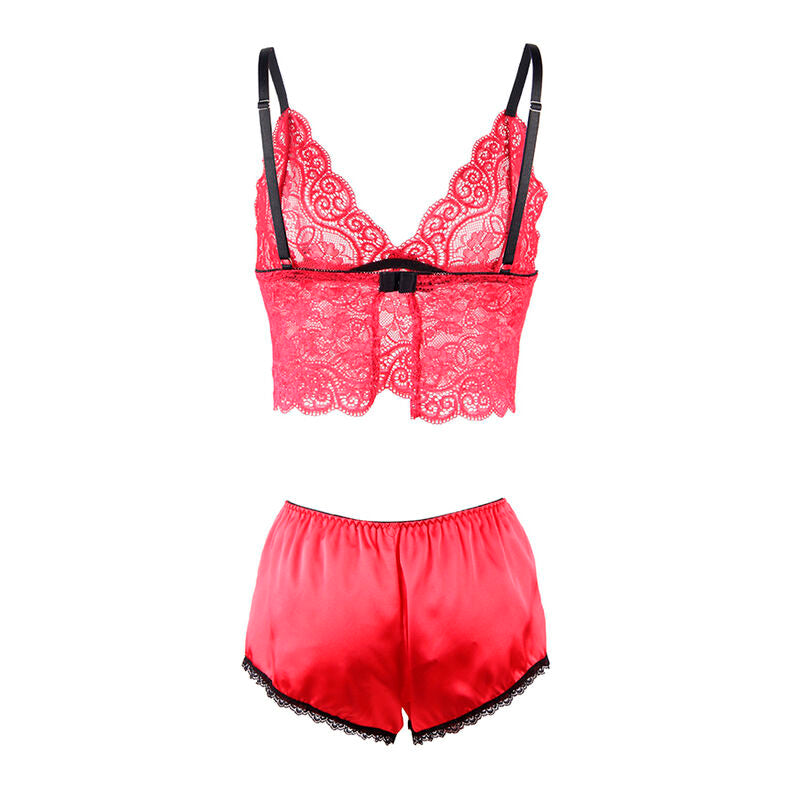 SUBBLIME - 953898 3 PIECE SET LACE AND SATIN RED S/M