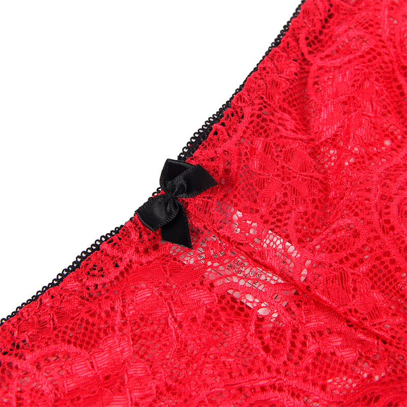 SUBBLIME - 953898 3 PIECE SET LACE AND SATIN RED S/M