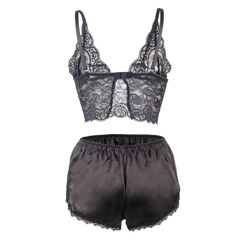 SUBBLIME - 953911 3 PIECE SET BLACK LACE AND SATIN S/M