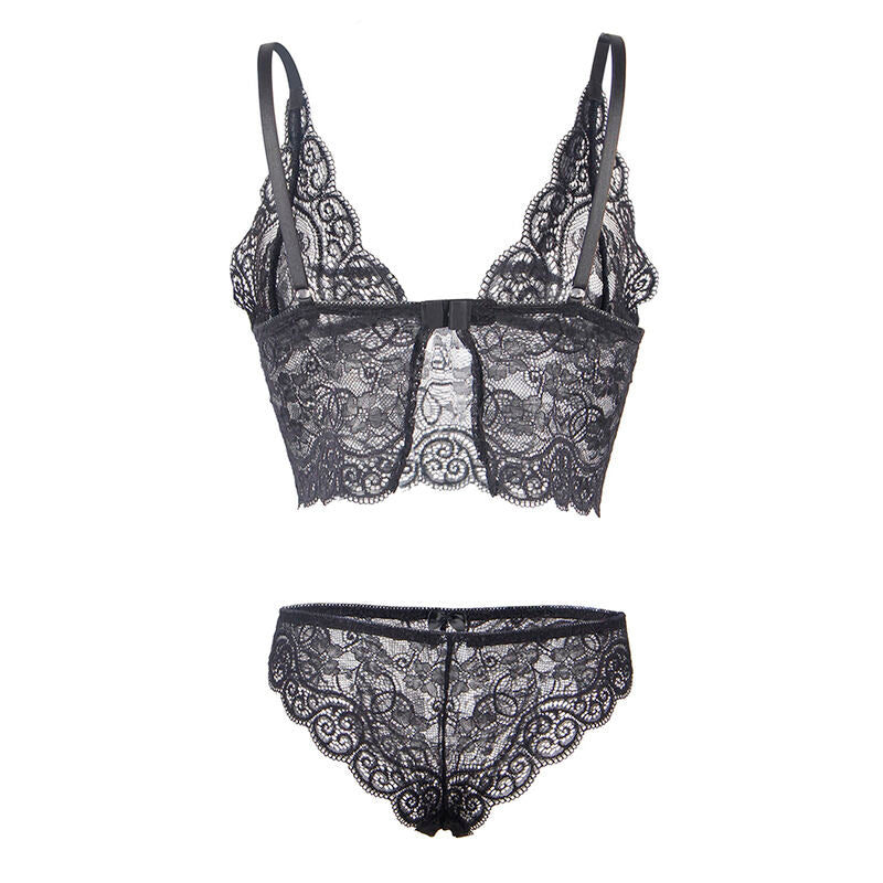 SUBBLIME - 953911 3 PIECE SET BLACK LACE AND SATIN S/M